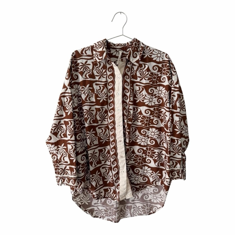 Anthropologie Women's XS Poplin Long-Sleeve Button Up Shirt Boho Casual Whimsy